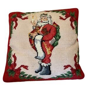 Vtg Steinwinder Enterprises Needlepoint Cross Stitch Pillow Santa's List Holiday